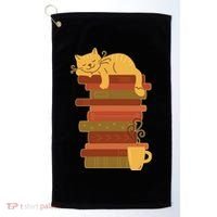 Cute Sleepy Cat On Book Stack And Coffee Tea Golf Towel thumb 0