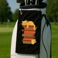 Cute Sleepy Cat On Book Stack And Coffee Tea Golf Towel thumb 2