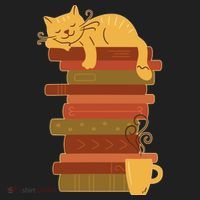 Cute Sleepy Cat On Book Stack And Coffee Tea Golf Towel thumb 3