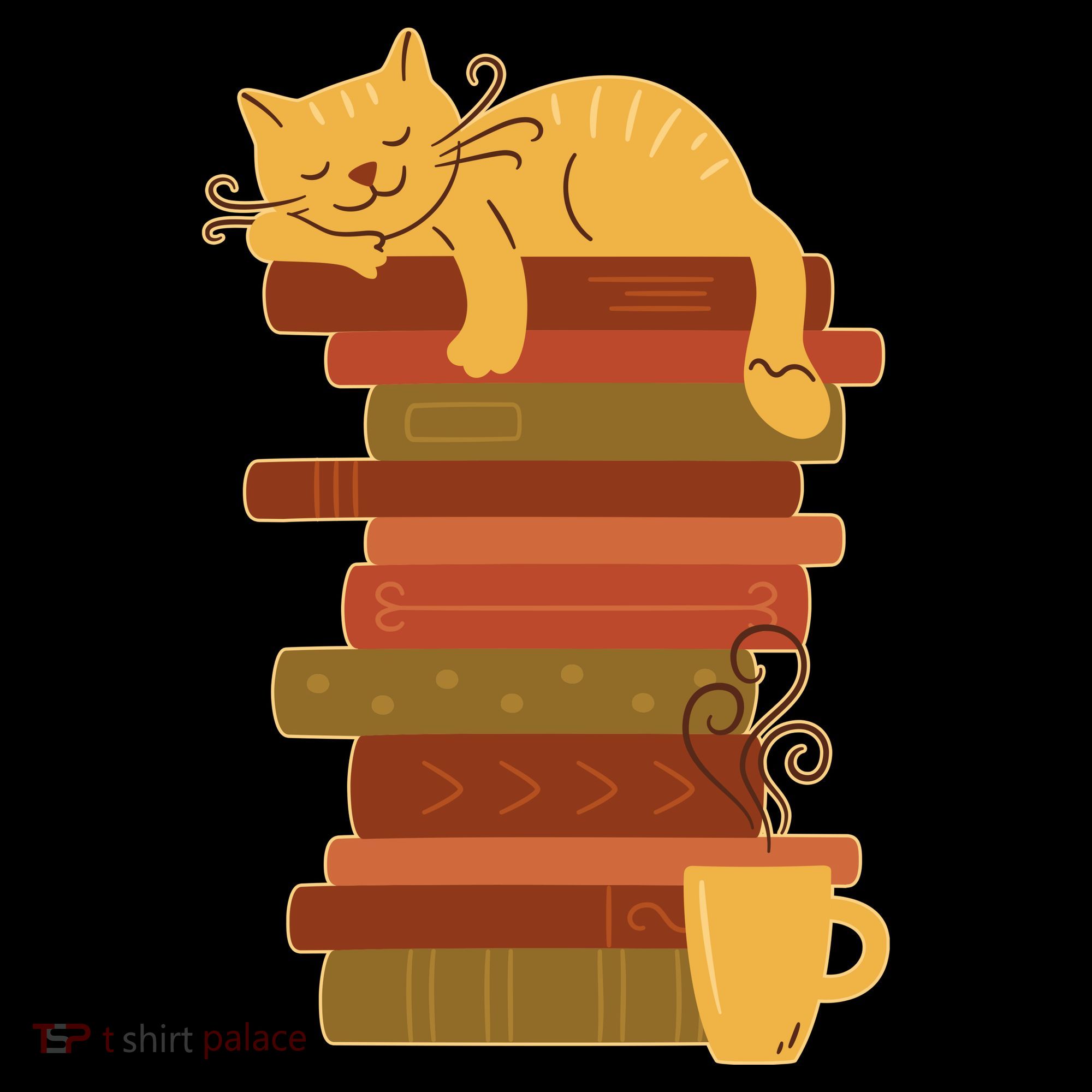 Cute Sleepy Cat On Book Stack And Coffee Tea Kids Long Sleeve Shirt