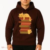 Cute Sleepy Cat On Book Stack And Coffee Tea Hoodie thumb 2