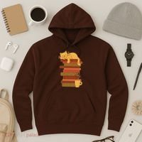 Cute Sleepy Cat On Book Stack And Coffee Tea Hoodie thumb 3