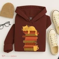 Cute Sleepy Cat On Book Stack And Coffee Tea Hoodie thumb 4