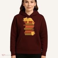 Cute Sleepy Cat On Book Stack And Coffee Tea Hoodie thumb 5