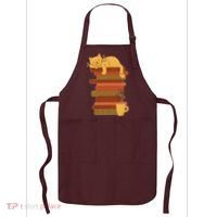 Cute Sleepy Cat On Book Stack And Coffee Tea Apron thumb 0