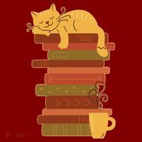 Cute Sleepy Cat On Book Stack And Coffee Tea Sweatshirt thumb 2