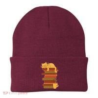 Cute Sleepy Cat On Book Stack And Coffee Tea Beanie thumb 0