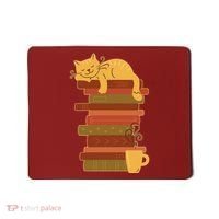 Cute Sleepy Cat On Book Stack And Coffee Tea Mousepad thumb 0