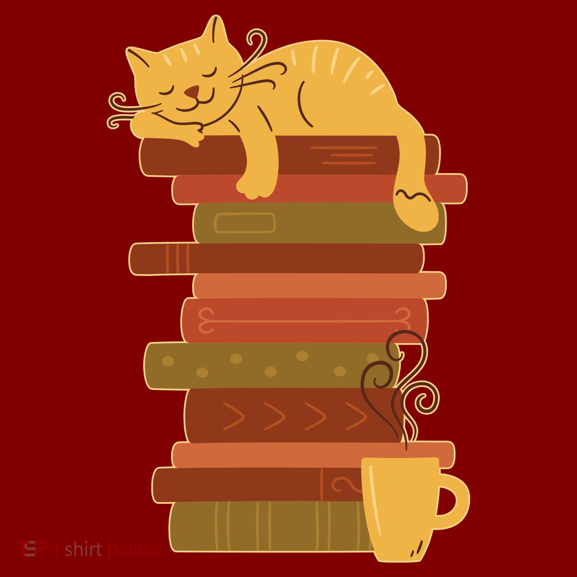 Cute Sleepy Cat On Book Stack And Coffee Tea Mousepad