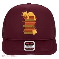 Cute Sleepy Cat On Book Stack And Coffee Tea Hat thumb 0