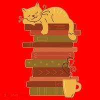 Cute Sleepy Cat On Book Stack And Coffee Tea Santa Hat thumb 1