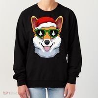 Corgi Sunglasses Christmas Pajama Dog Santa Hat XMas Tree Women's Sweatshirt thumb 0