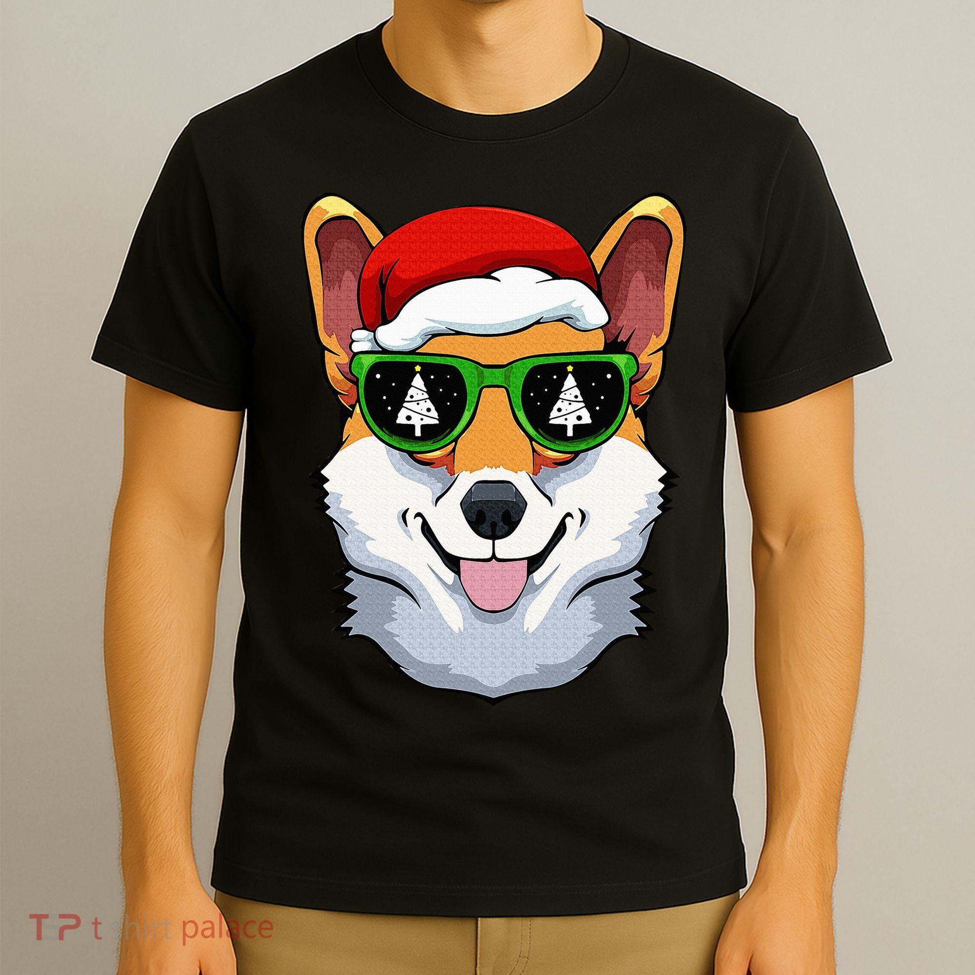 Corgi Sunglasses Christmas Pajama Dog Santa Hat XMas Tree T-Shirt