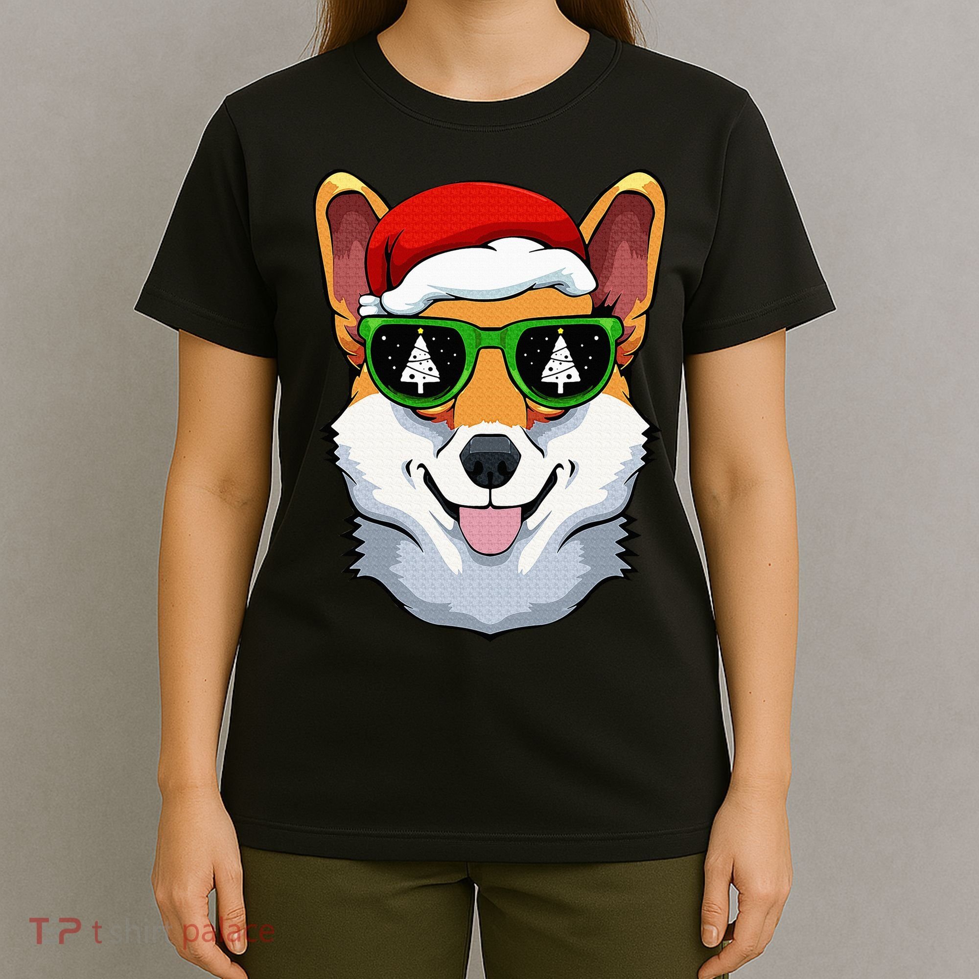 Corgi Sunglasses Christmas Pajama Dog Santa Hat XMas Tree T-Shirt