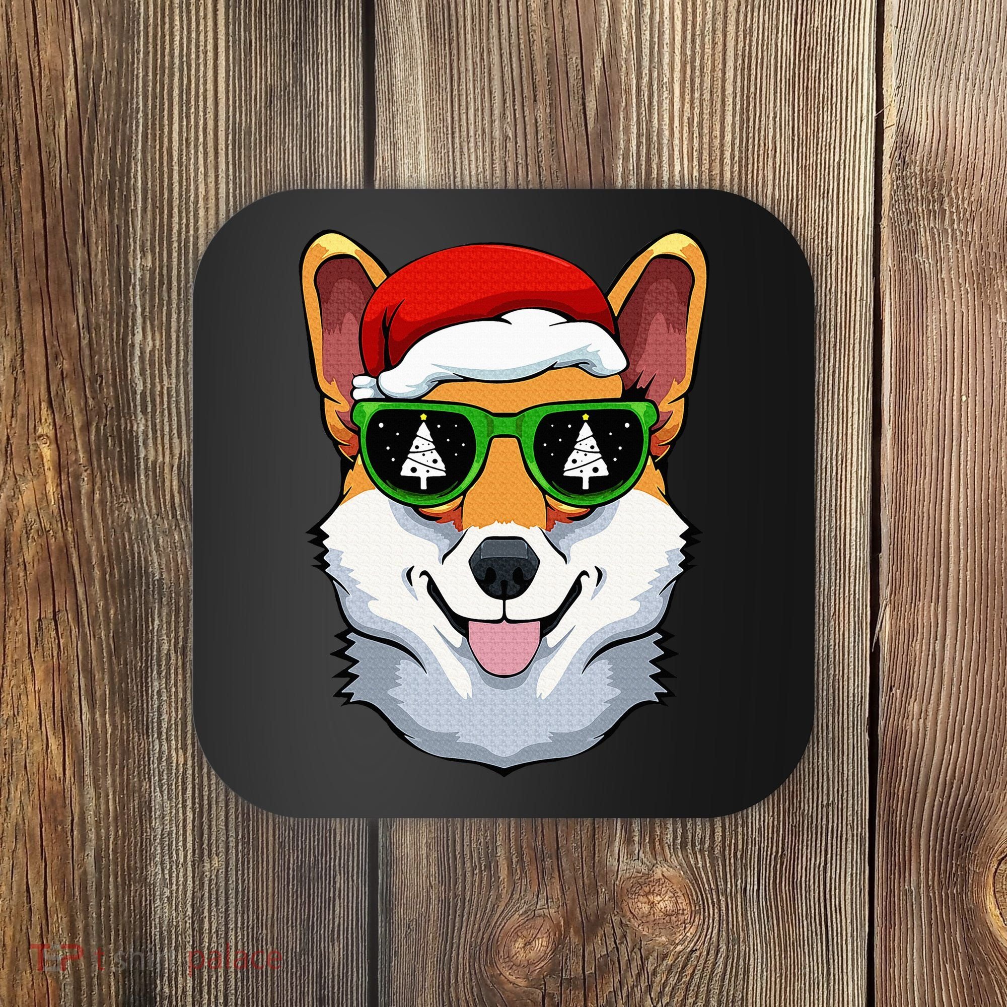 Corgi Sunglasses Christmas Pajama Dog Santa Hat XMas Tree Coaster