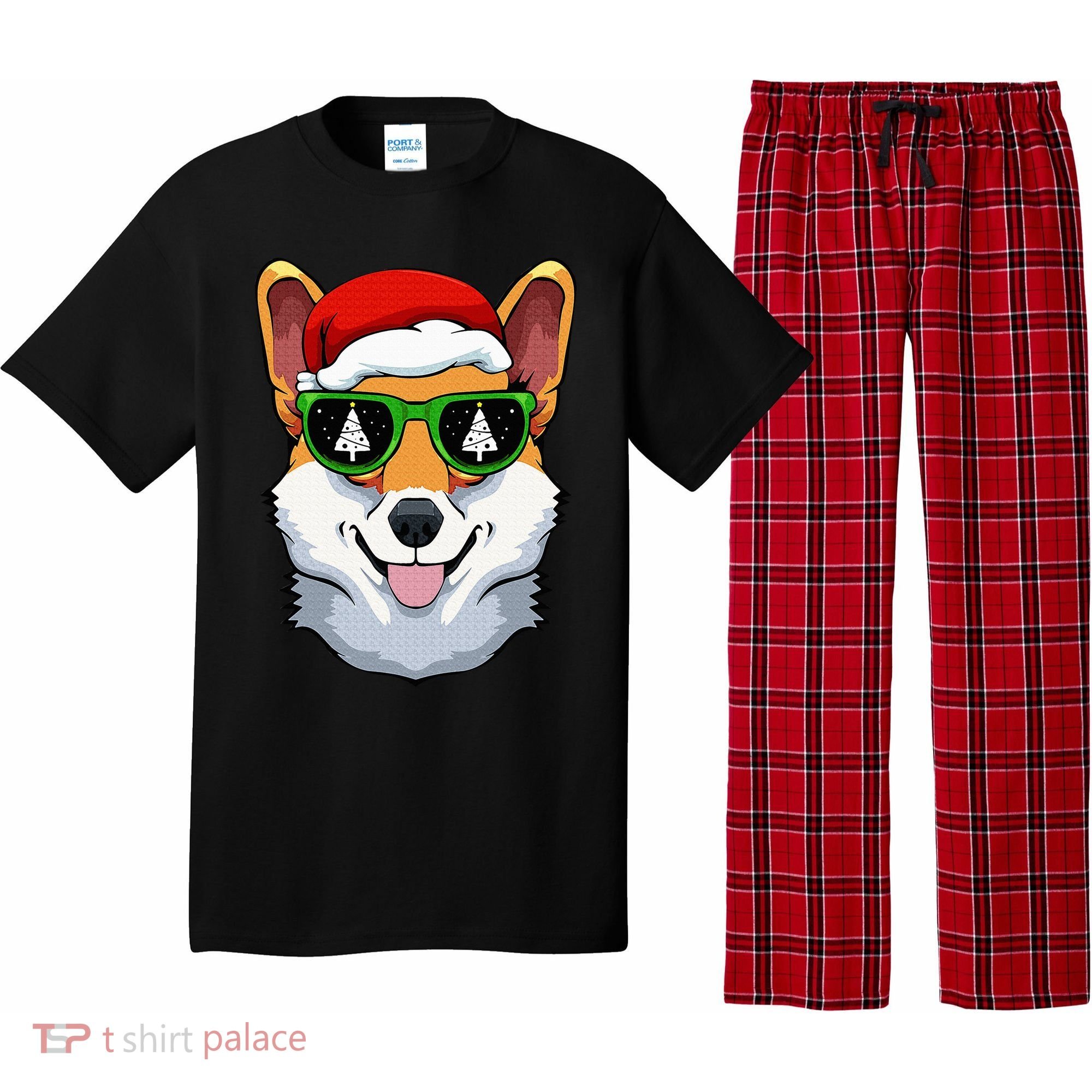 Corgi Sunglasses Christmas Pajama Dog Santa Hat XMas Tree Pajama Set