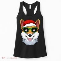 Corgi Sunglasses Christmas Pajama Dog Santa Hat XMas Tree Women's Tank Top thumb 0