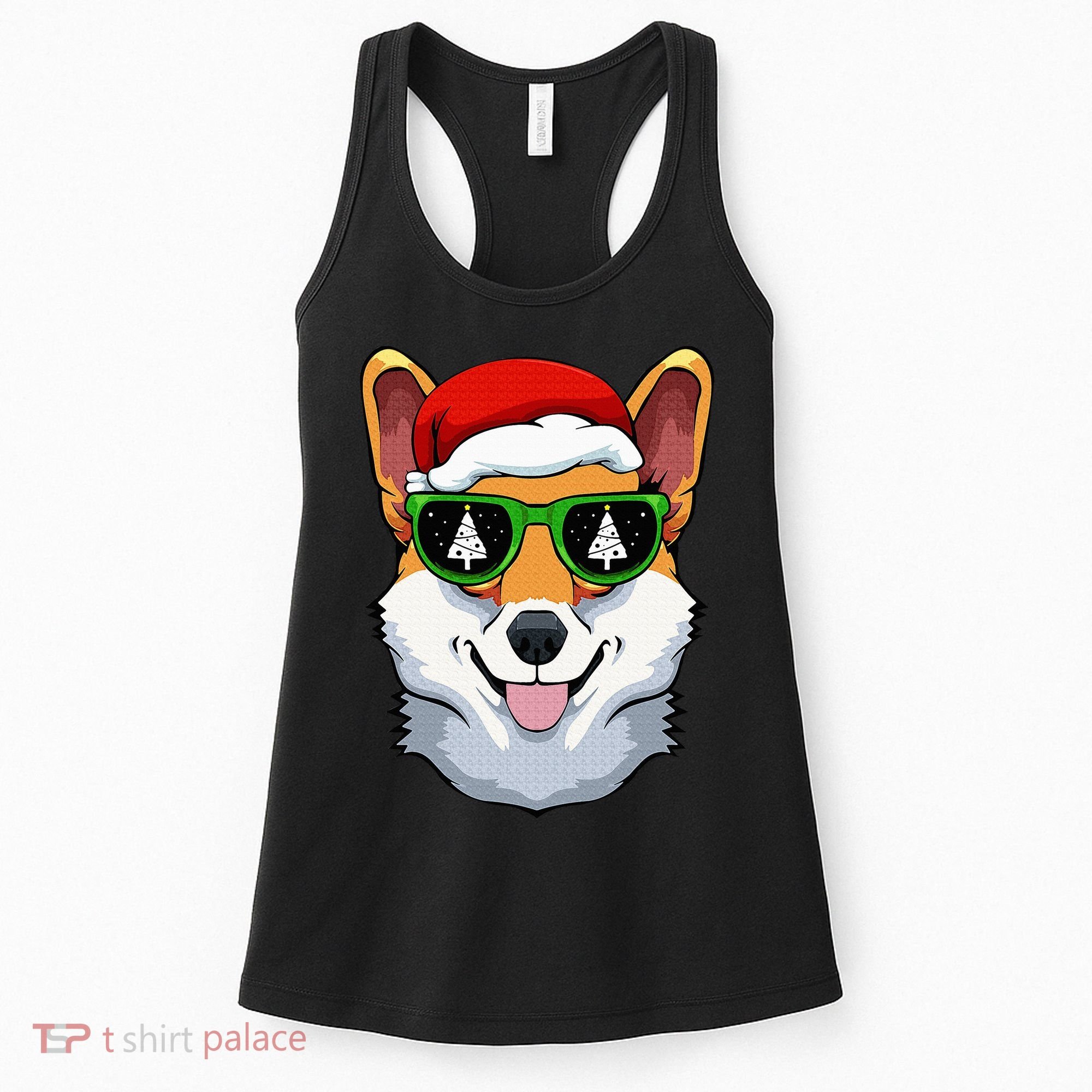 Corgi Sunglasses Christmas Pajama Dog Santa Hat XMas Tree Women's Tank Top