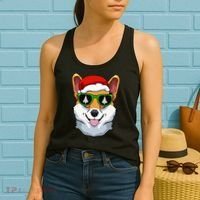 Corgi Sunglasses Christmas Pajama Dog Santa Hat XMas Tree Women's Tank Top thumb 2