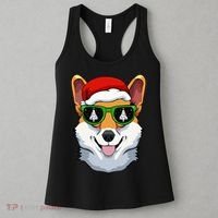 Corgi Sunglasses Christmas Pajama Dog Santa Hat XMas Tree Women's Tank Top thumb 3