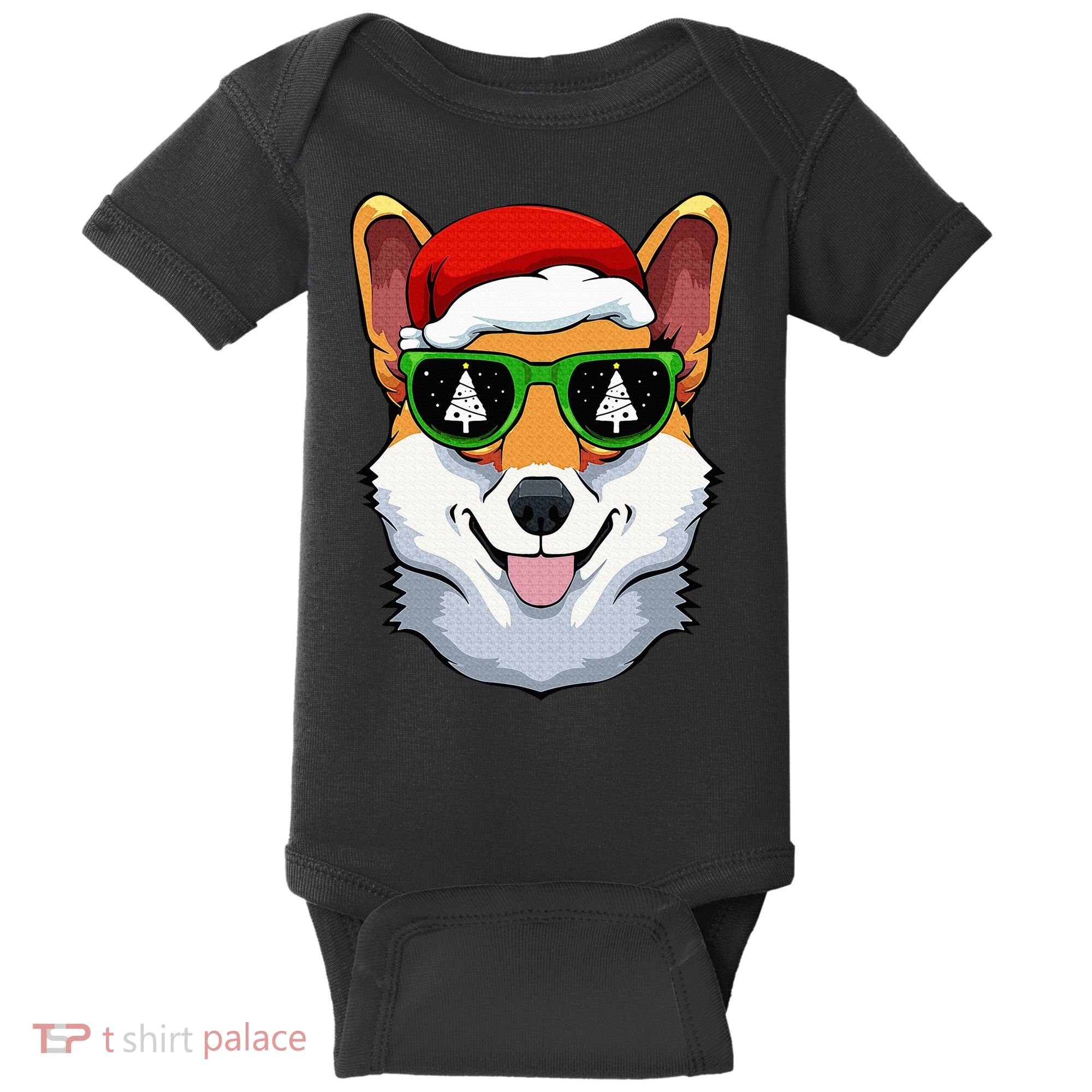 Corgi Sunglasses Christmas Pajama Dog Santa Hat XMas Tree Baby Bodysuit