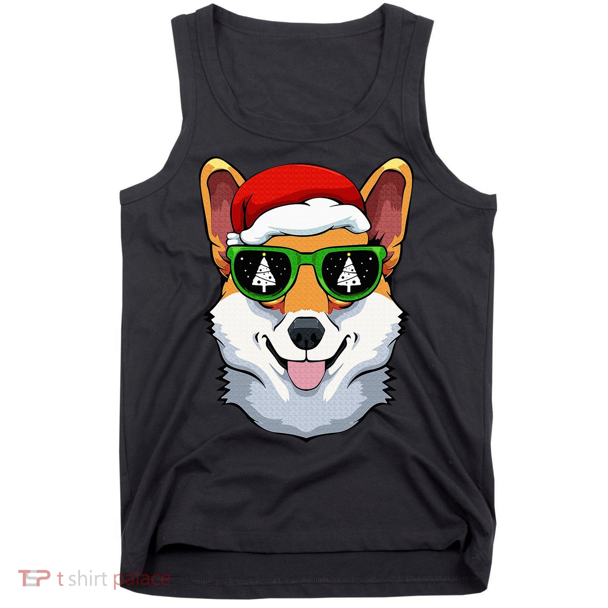 Corgi Sunglasses Christmas Pajama Dog Santa Hat XMas Tree Tank Top