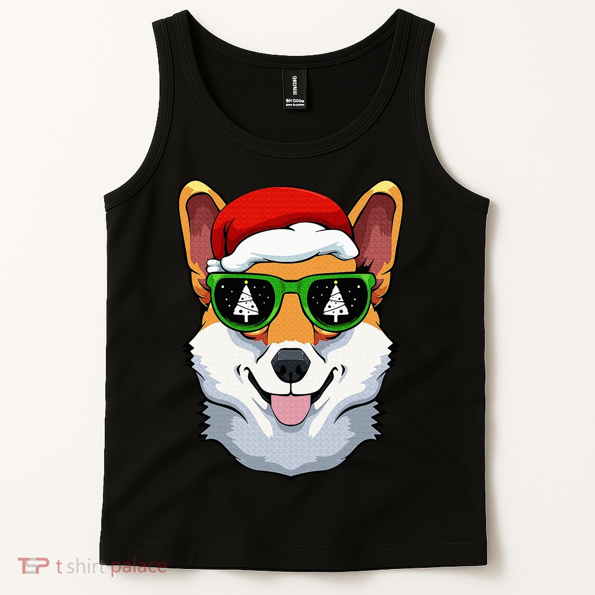 Corgi Sunglasses Christmas Pajama Dog Santa Hat XMas Tree Tank Top
