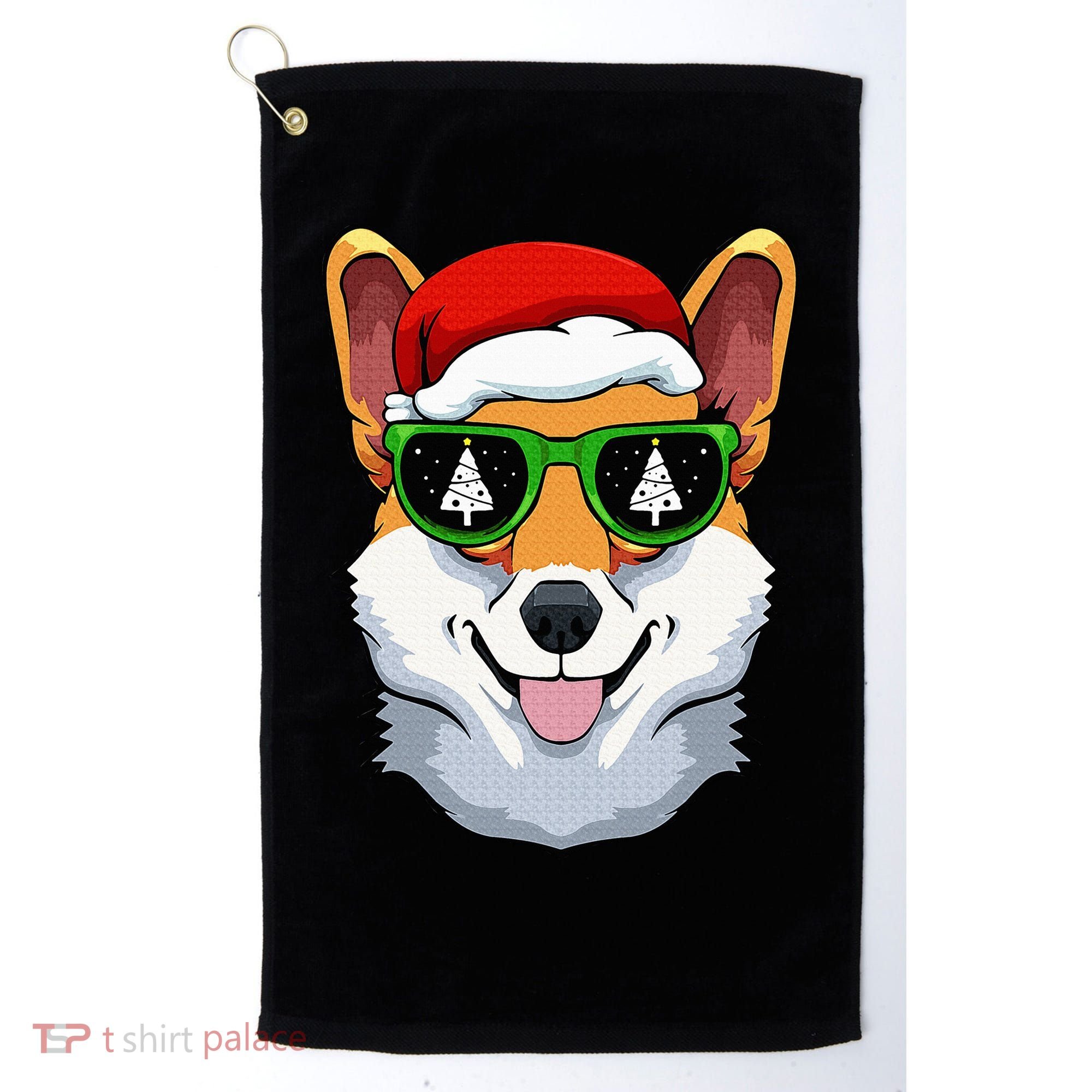 Corgi Sunglasses Christmas Pajama Dog Santa Hat XMas Tree Golf Towel