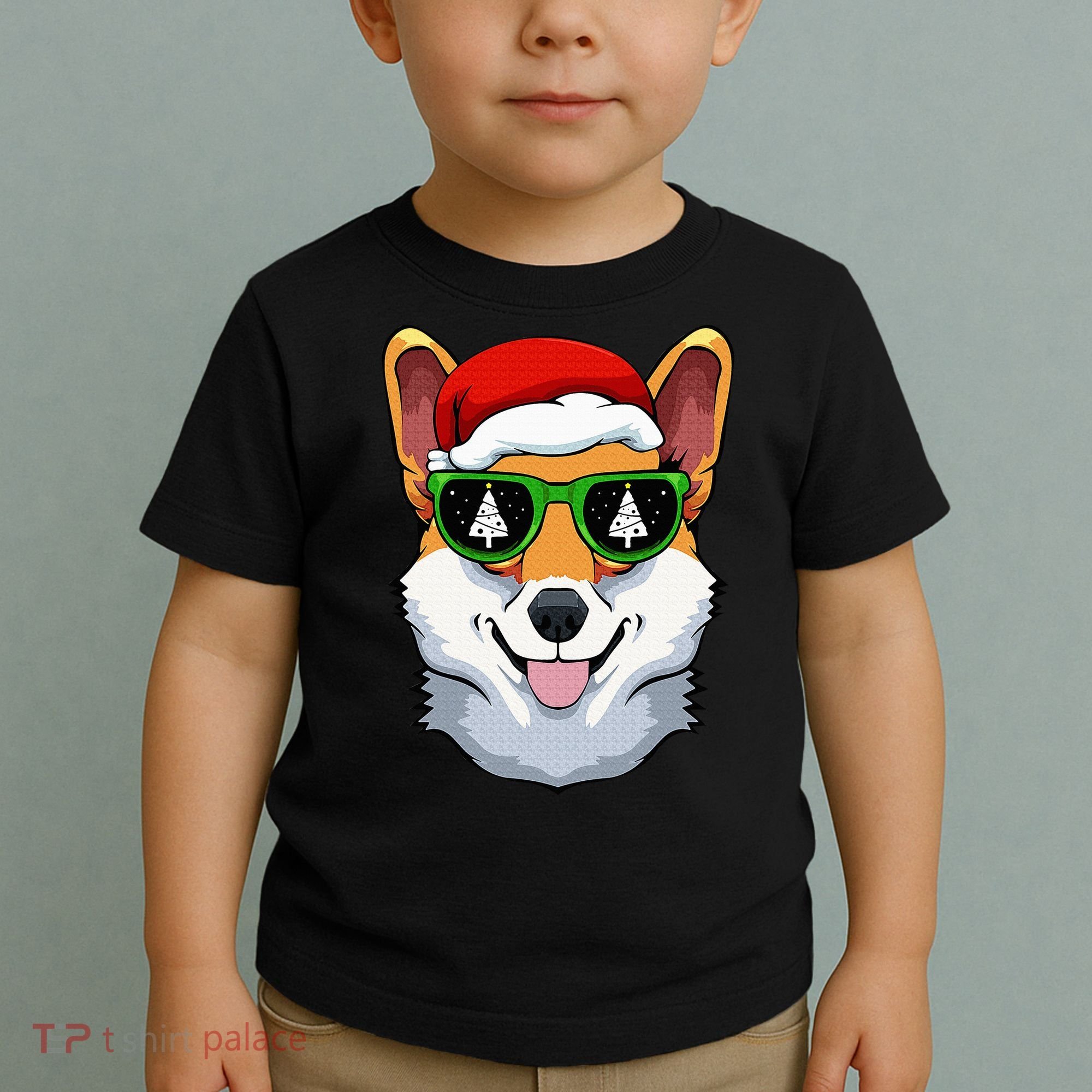 Corgi Sunglasses Christmas Pajama Dog Santa Hat XMas Tree Toddler T-Shirt