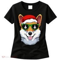 Corgi Sunglasses Christmas Pajama Dog Santa Hat XMas Tree Women's T-Shirt thumb 0