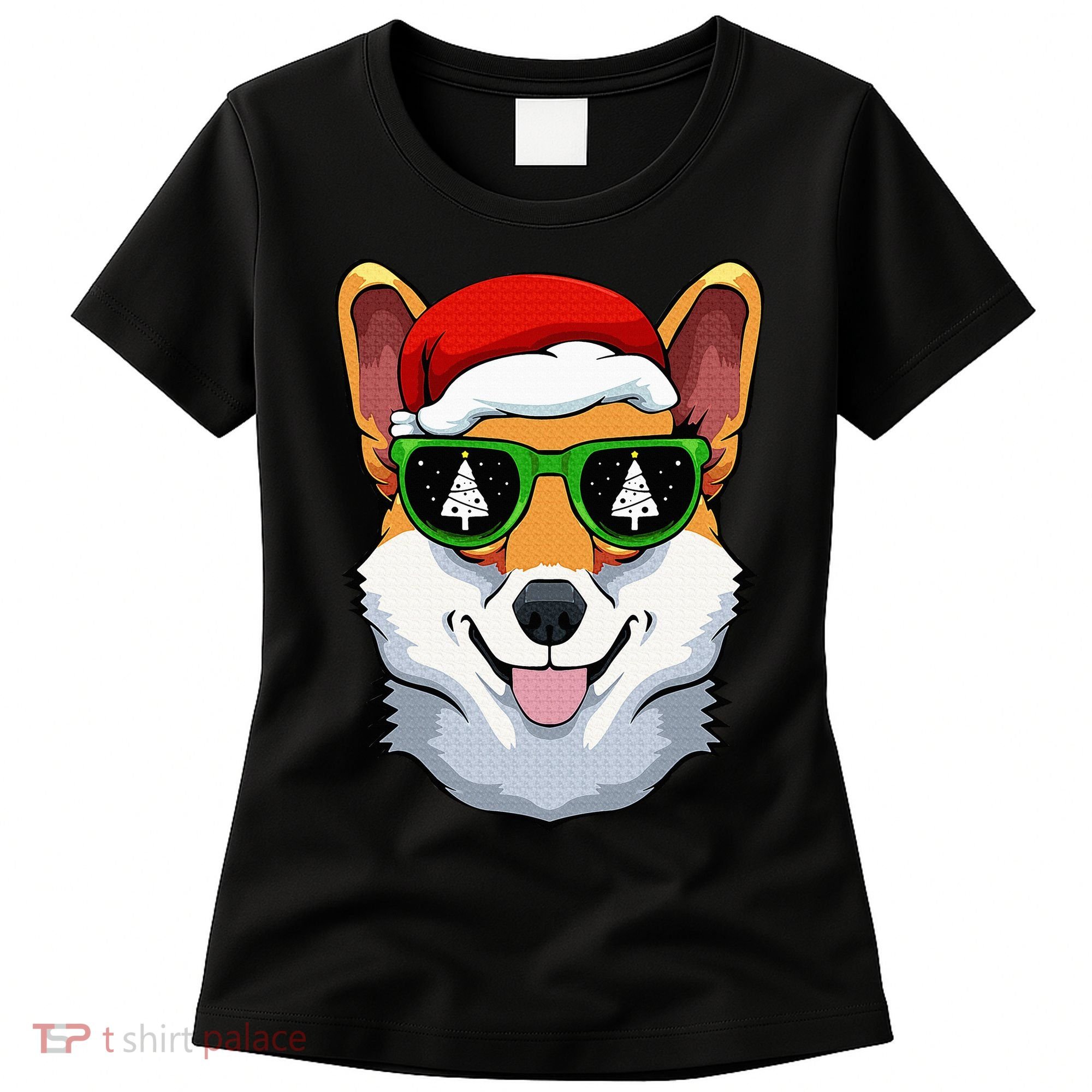 Corgi Sunglasses Christmas Pajama Dog Santa Hat XMas Tree Women's T-Shirt