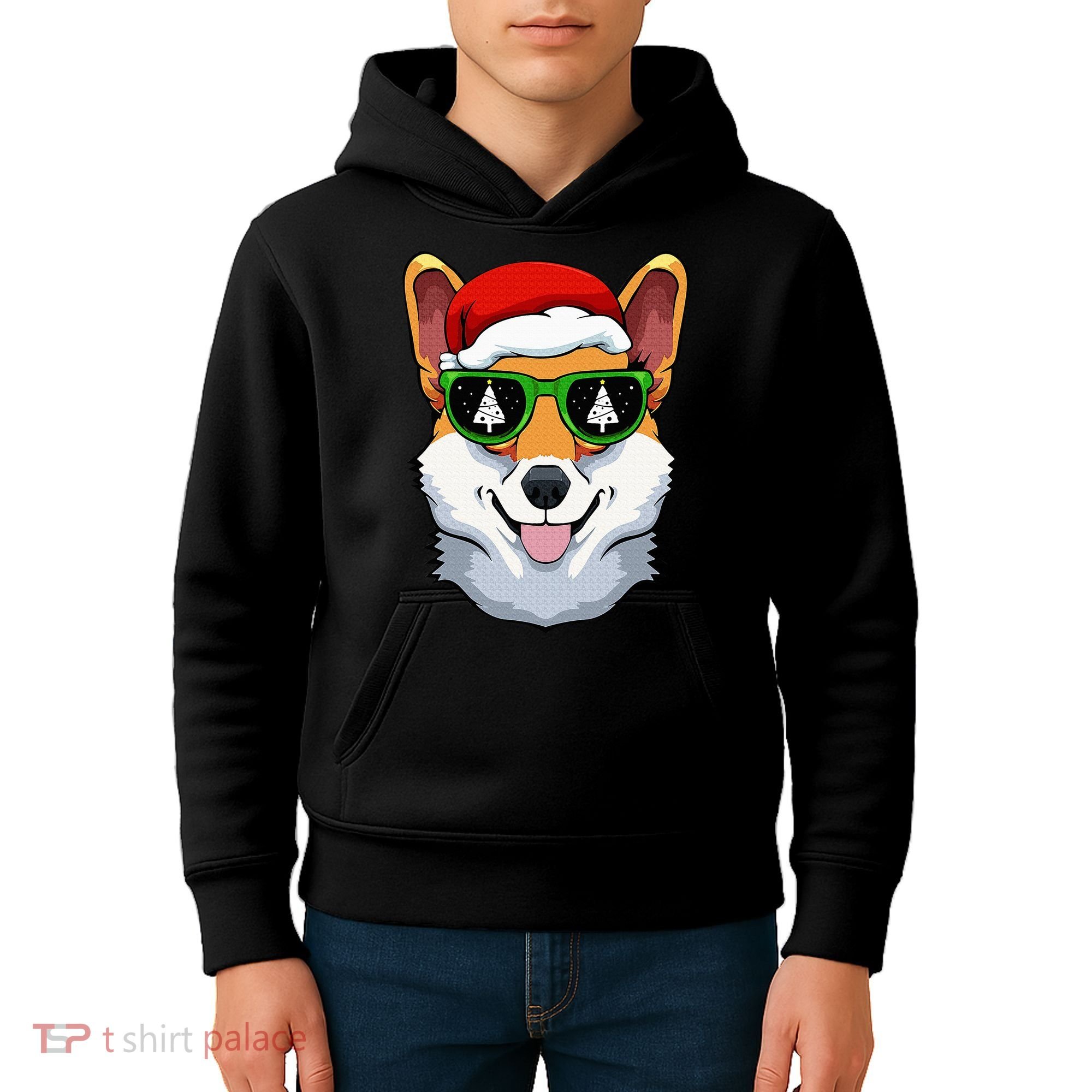 Corgi Sunglasses Christmas Pajama Dog Santa Hat XMas Tree Kids Hoodie
