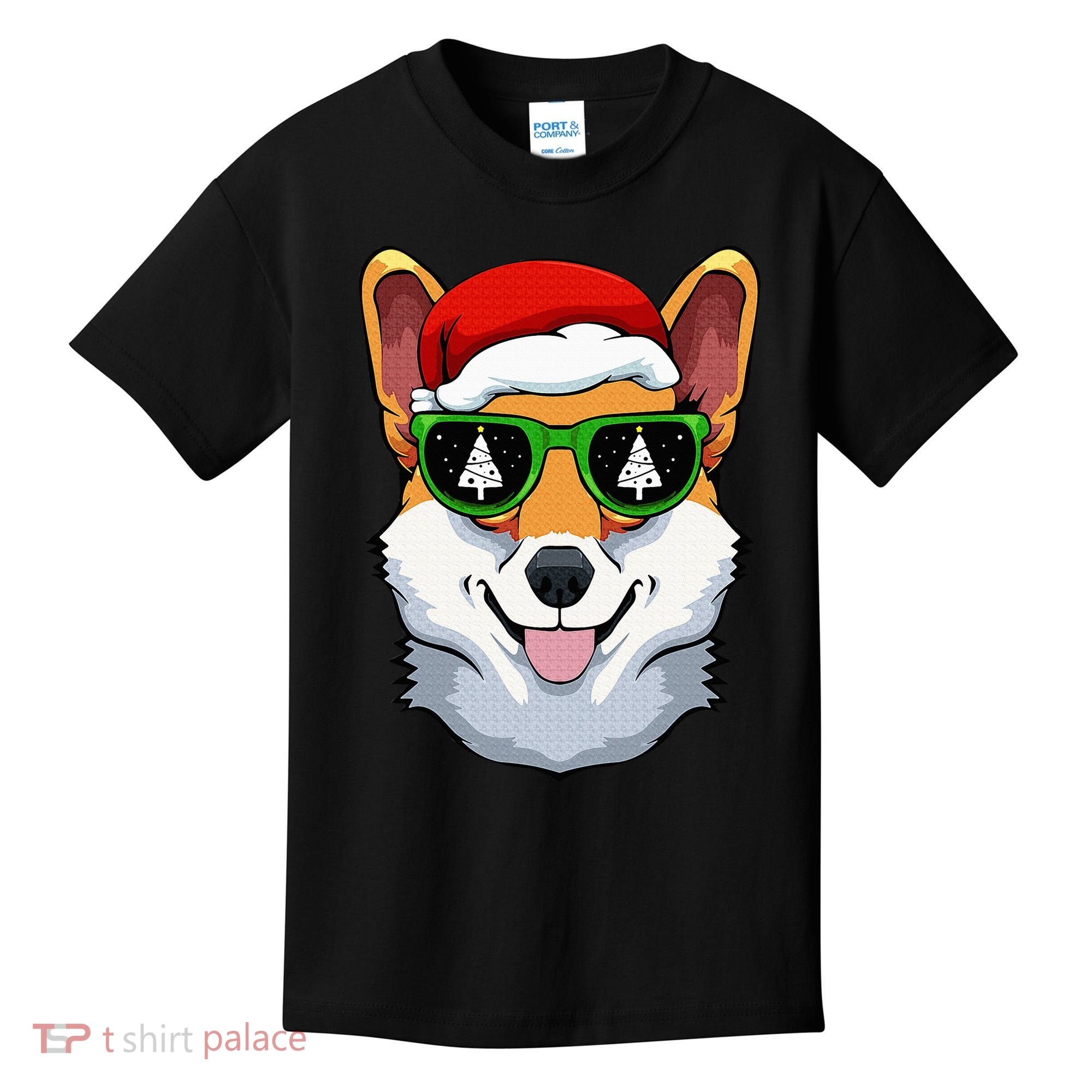 Corgi Sunglasses Christmas Pajama Dog Santa Hat XMas Tree Kids T-Shirt