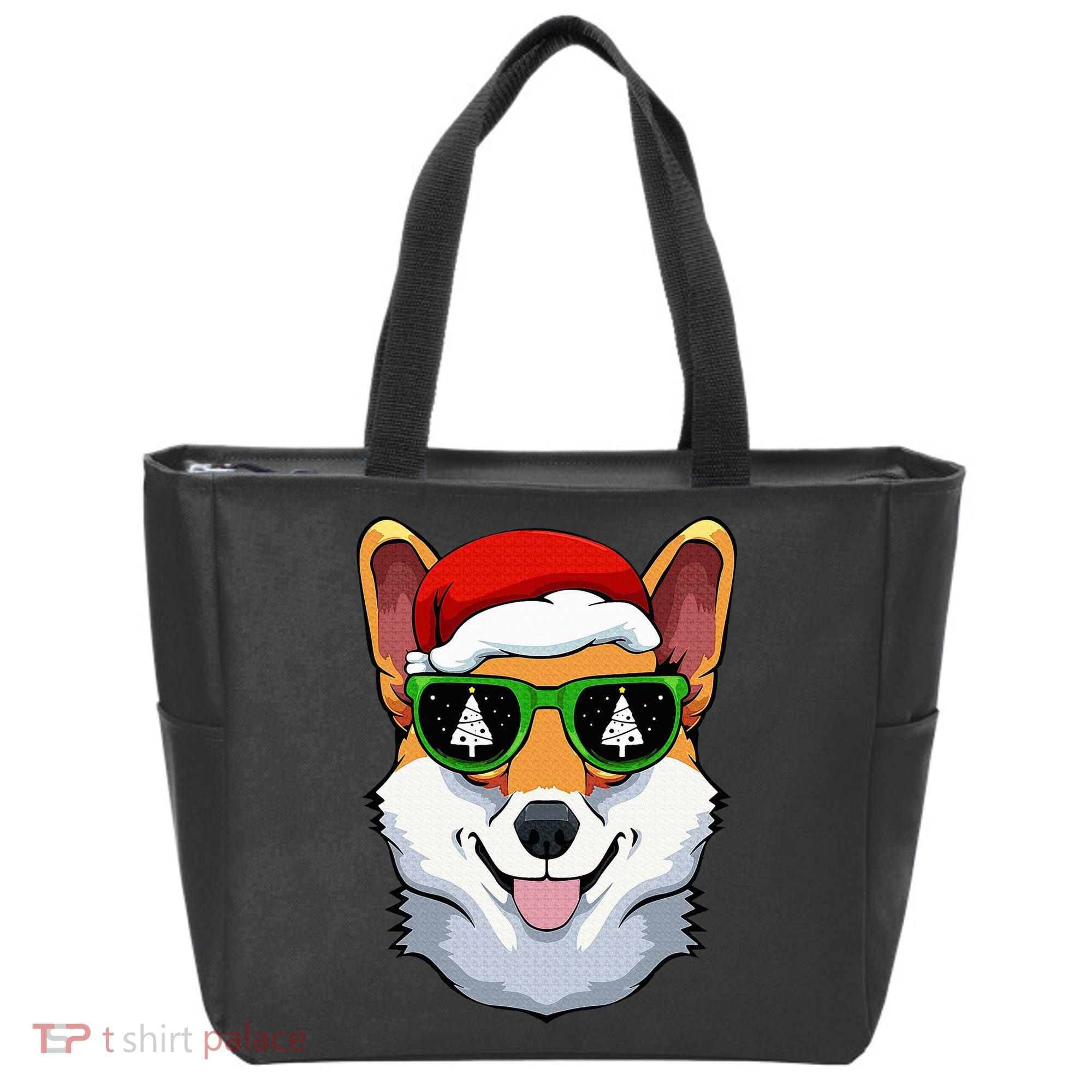 Corgi Sunglasses Christmas Pajama Dog Santa Hat XMas Tree Tote Bag