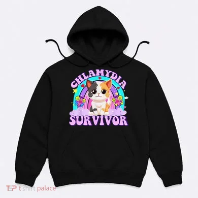Chlamydia Survivor Cat Rainbow Gift Hoodie