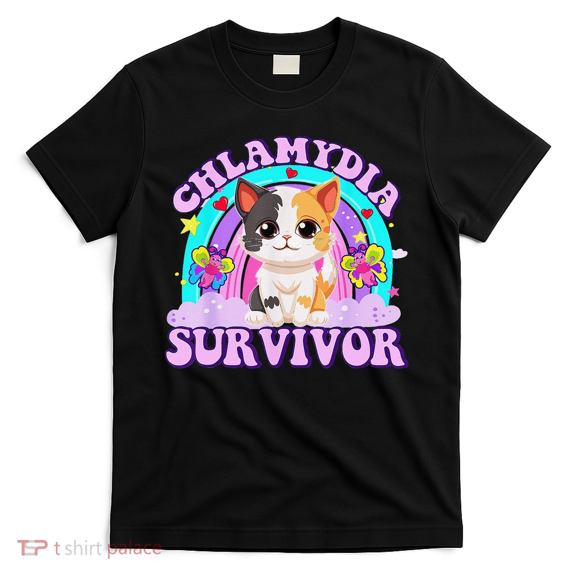 Chlamydia Survivor Cat Rainbow Gift T-Shirt