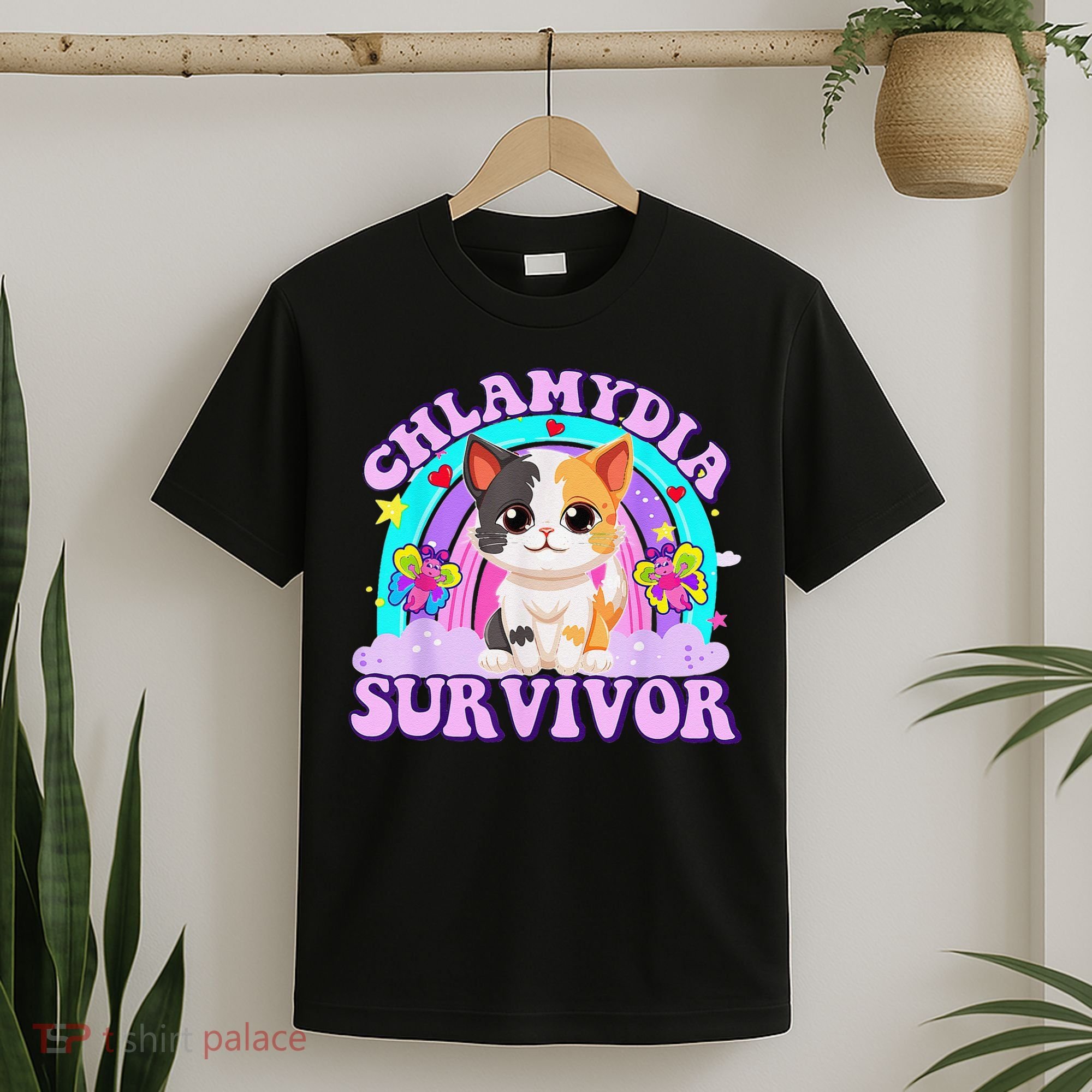 Chlamydia Survivor Cat Rainbow Gift T-Shirt