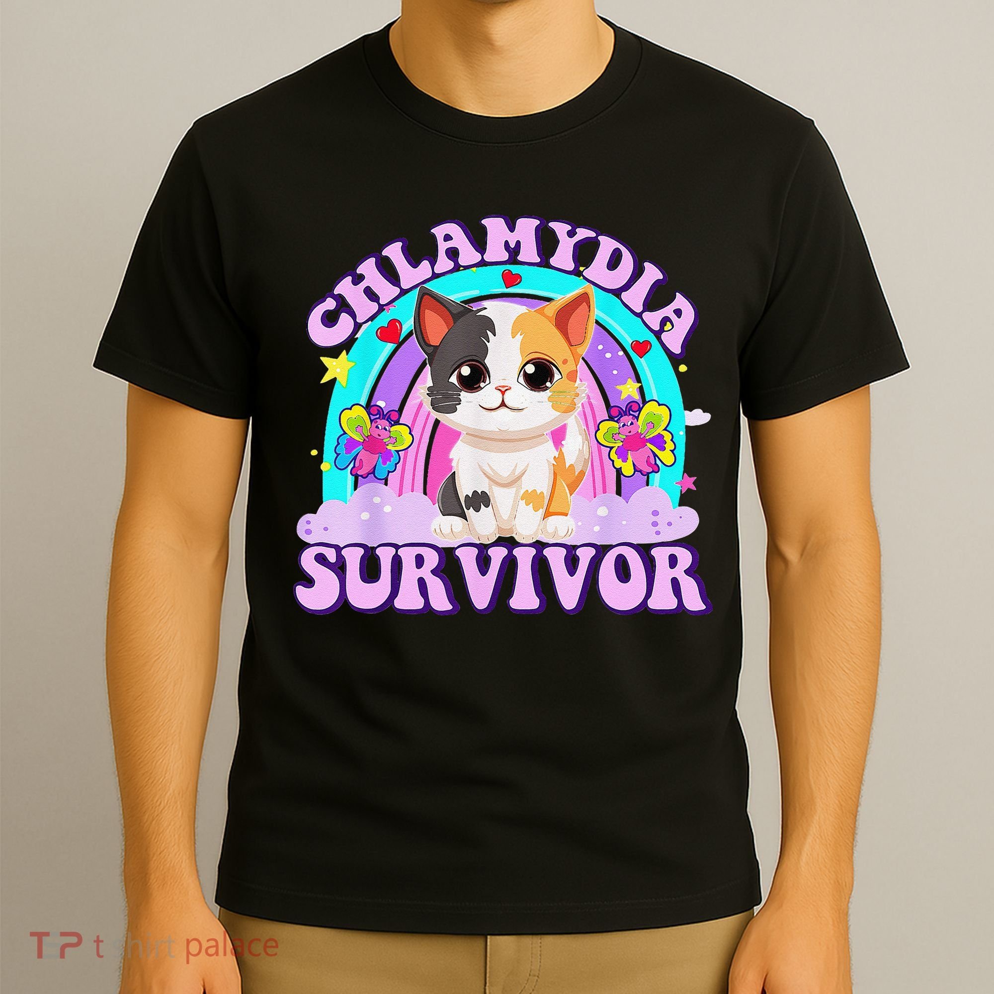 Chlamydia Survivor Cat Rainbow Gift T-Shirt