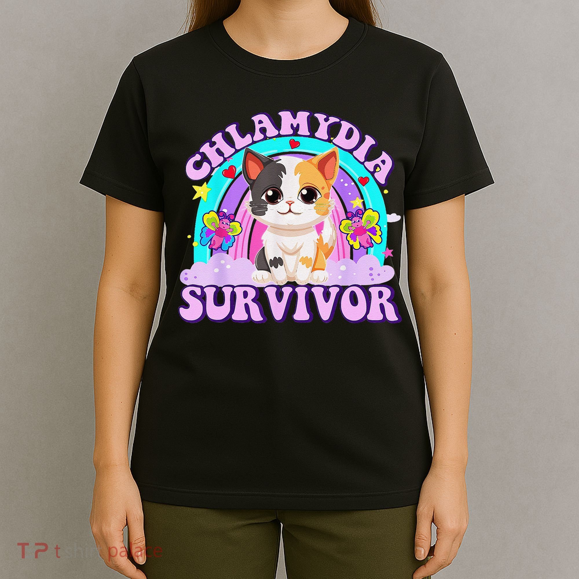 Chlamydia Survivor Cat Rainbow Gift T-Shirt