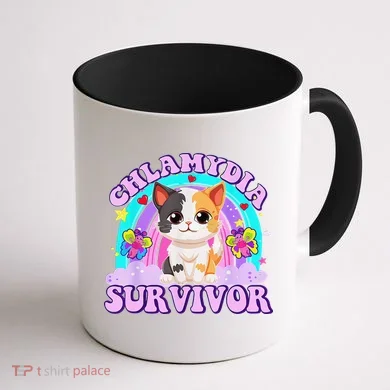 Chlamydia Survivor Cat Rainbow Gift Coffee Mug back