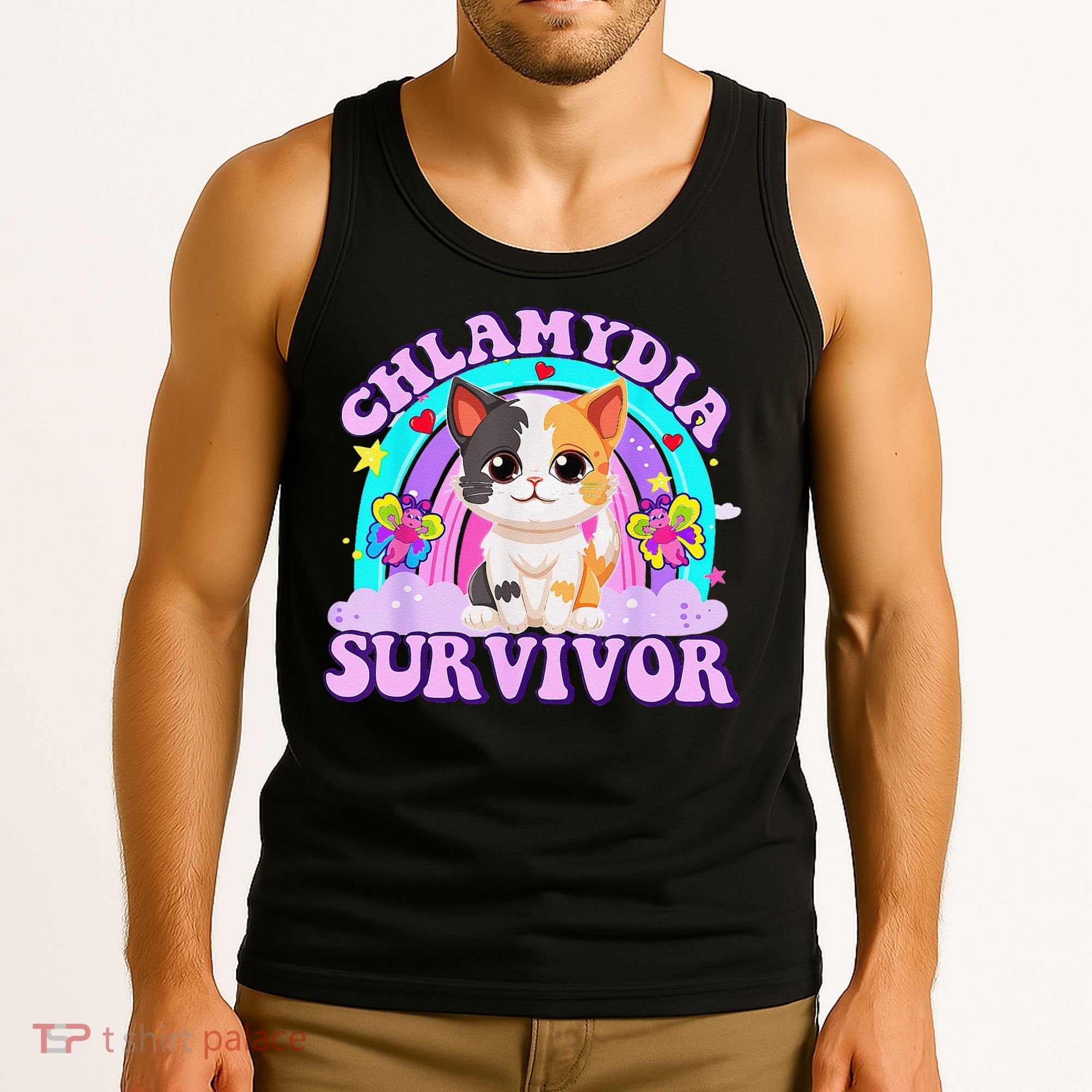 Chlamydia Survivor Cat Rainbow Gift Tank Top