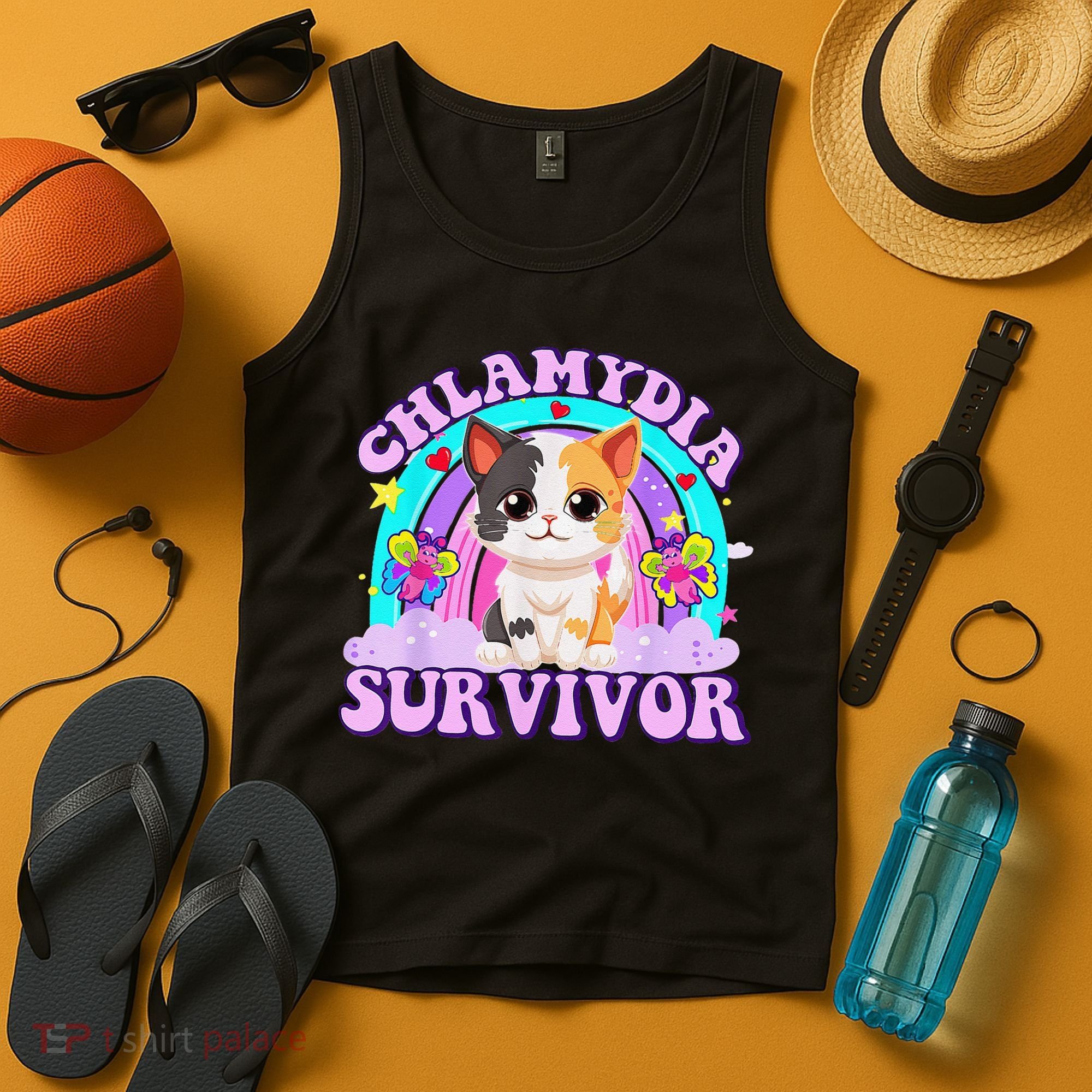 Chlamydia Survivor Cat Rainbow Gift Tank Top