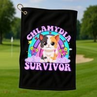Chlamydia Survivor Cat Rainbow Gift Golf Towel thumb 1