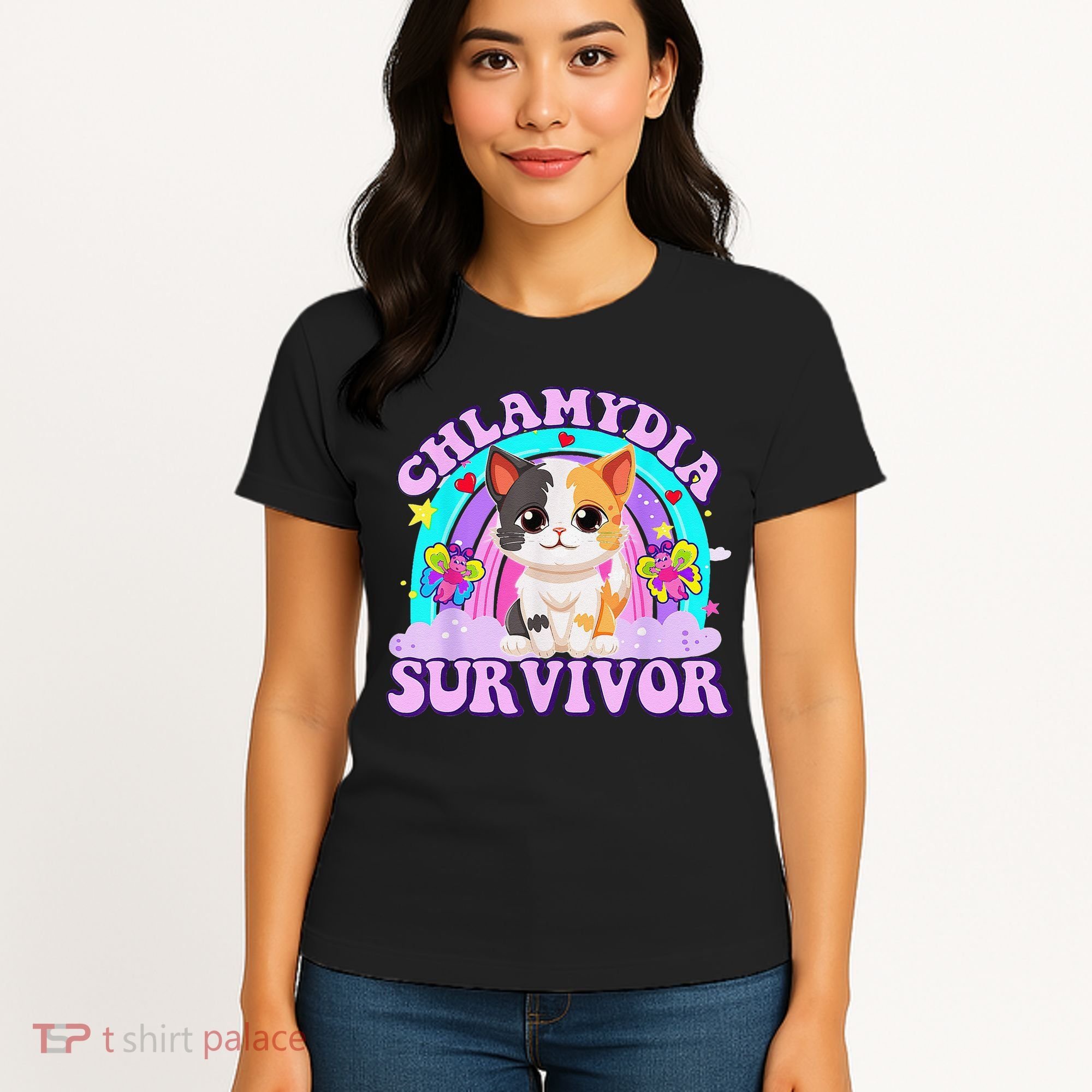 Chlamydia Survivor Cat Rainbow Gift Women's T-Shirt