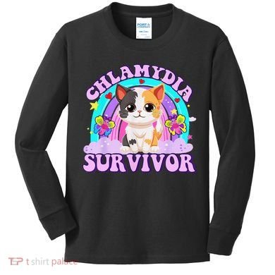 Chlamydia Survivor Cat Rainbow Gift Kids Long Sleeve Shirt