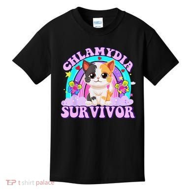 Chlamydia Survivor Cat Rainbow Gift Kids T-Shirt