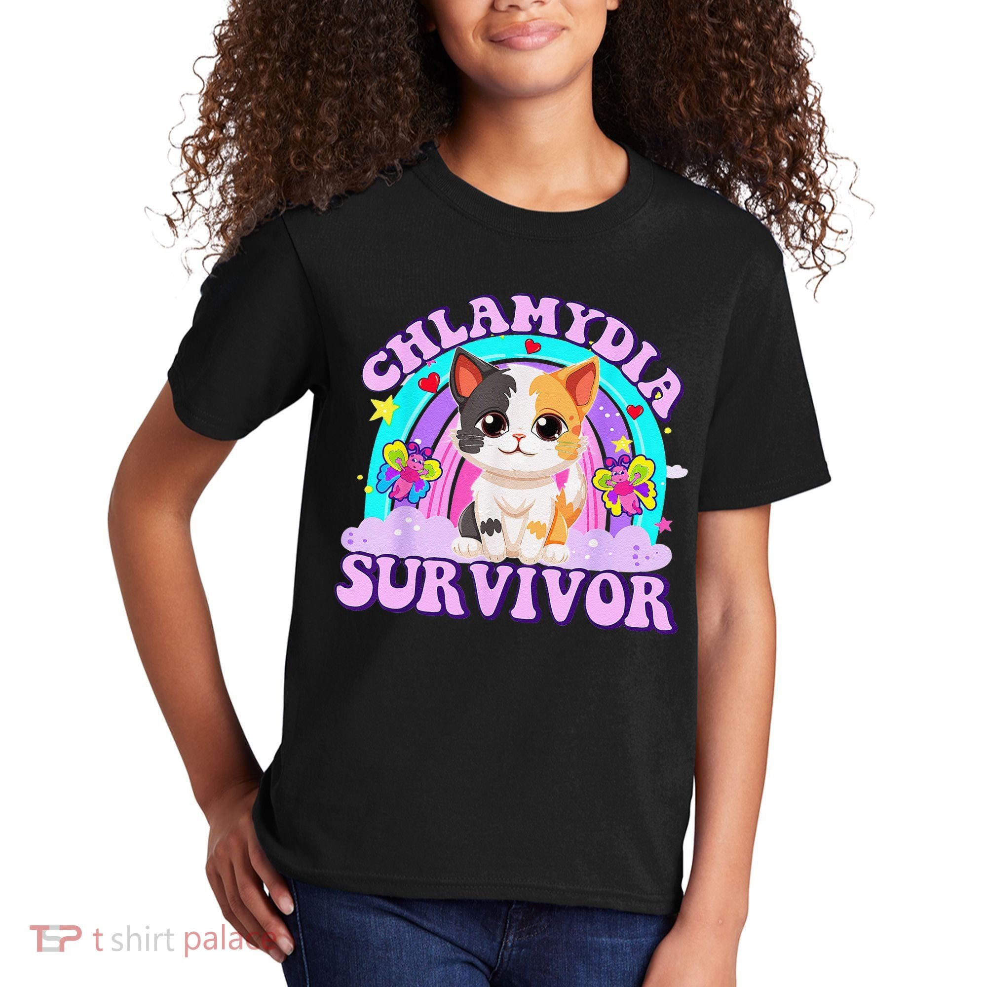 Chlamydia Survivor Cat Rainbow Gift Kids T-Shirt