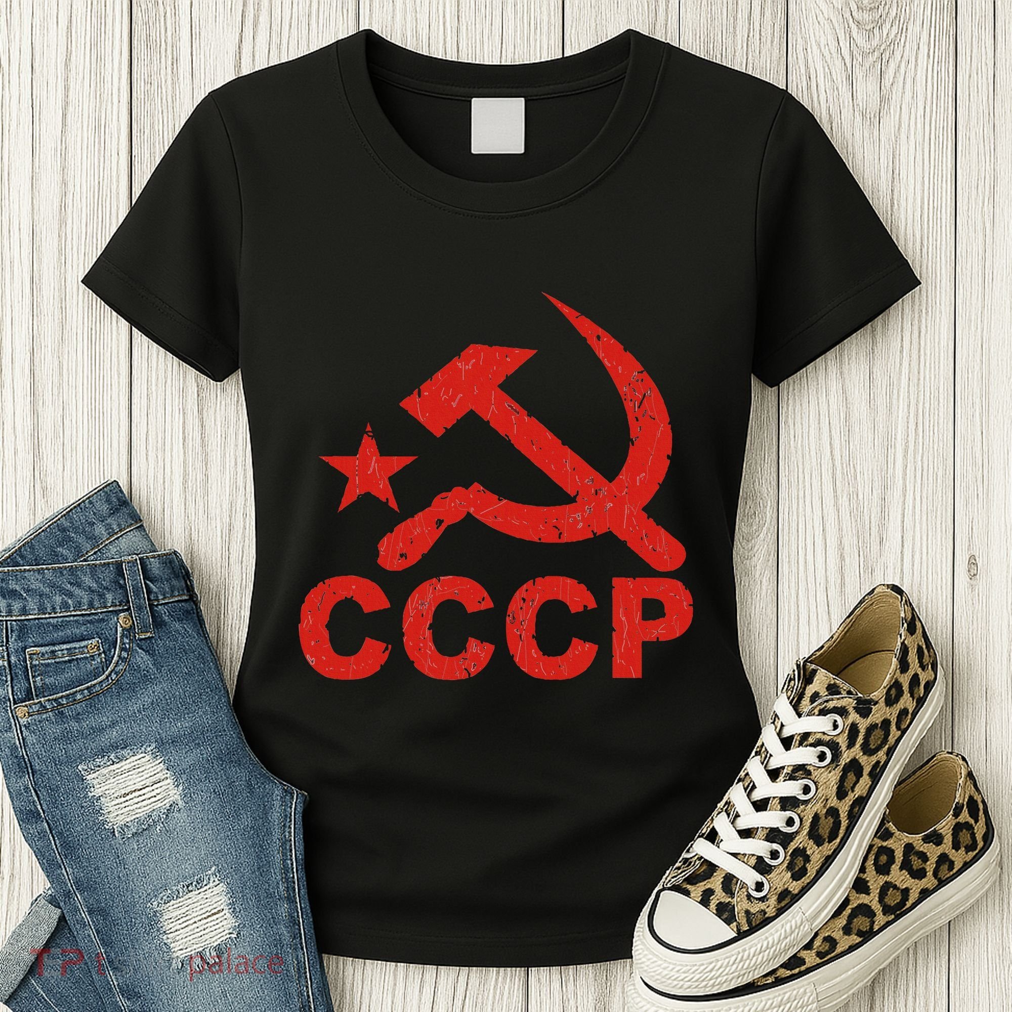 Cccp Soviet Communist Star Hammer Sickle Top Women's T-Shirt