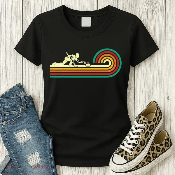 Curler Sliding Curling Stone Retro Curling Women's T-Shirt