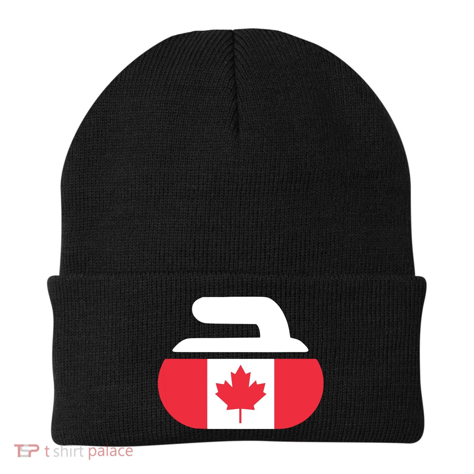 Curling Stone Canada Curler Canadian Flag Curling Beanie